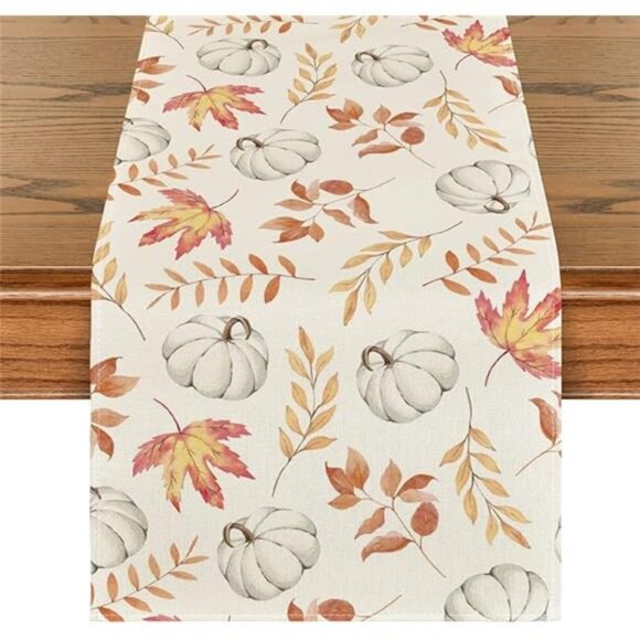 Orange Pumpkin Maple Leaf Table Runner Fall Autumn Thanksgiving Home Decor - Picture 7 of 7